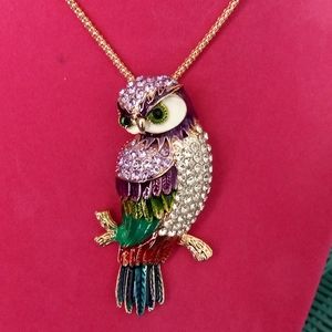 Betsey Johnson Rhinestone Owl Necklace